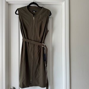 Tommy Hilfiger Olive Zip-Front Sleeveless Dress, Size 16, NWT